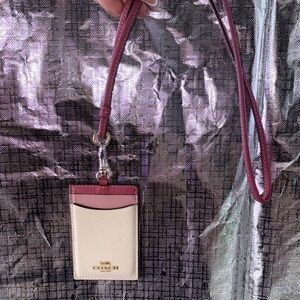 Coach Burgundy and Cream Card Holder